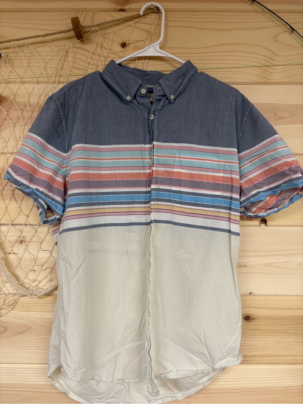Aeropostale Casual Short-Sleeve Striped Button-Down Shirt - Blue & Cream